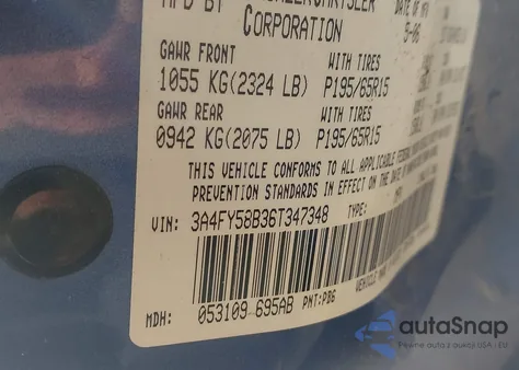 2006 Chrysler Pt Cruiser Touring from USA, damaged, VIN 3A4FY58B36T347348